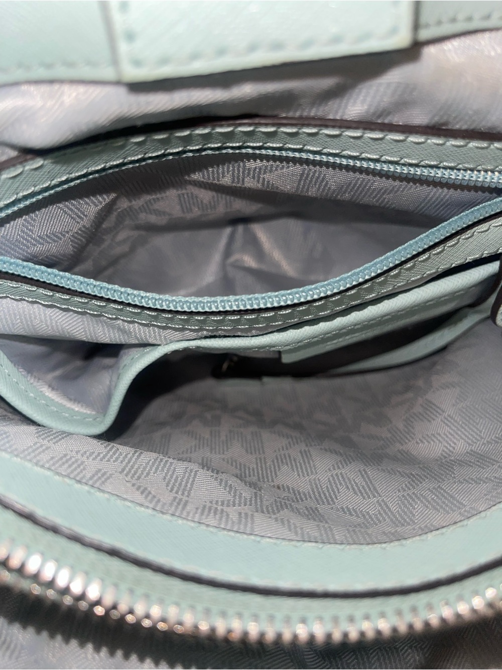 Michael Kors Cynthia Saffiano Leather Satchel with Chain Handles - Celadon - Picture 3 of 15